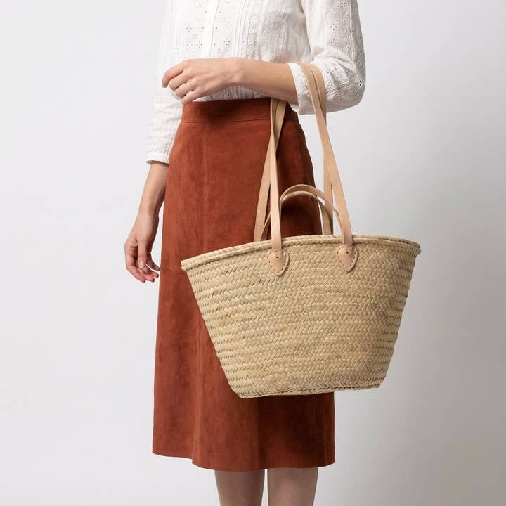 Melecraft - Wholesale Beach Bag - French Market Basket Straw Tote - Double Leather Handles9
