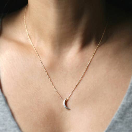 Michelle Chang - Wholesale Pendant/Charm Necklace - Crescent Moon Necklace in Sterling Silver with Gold Filled Chain