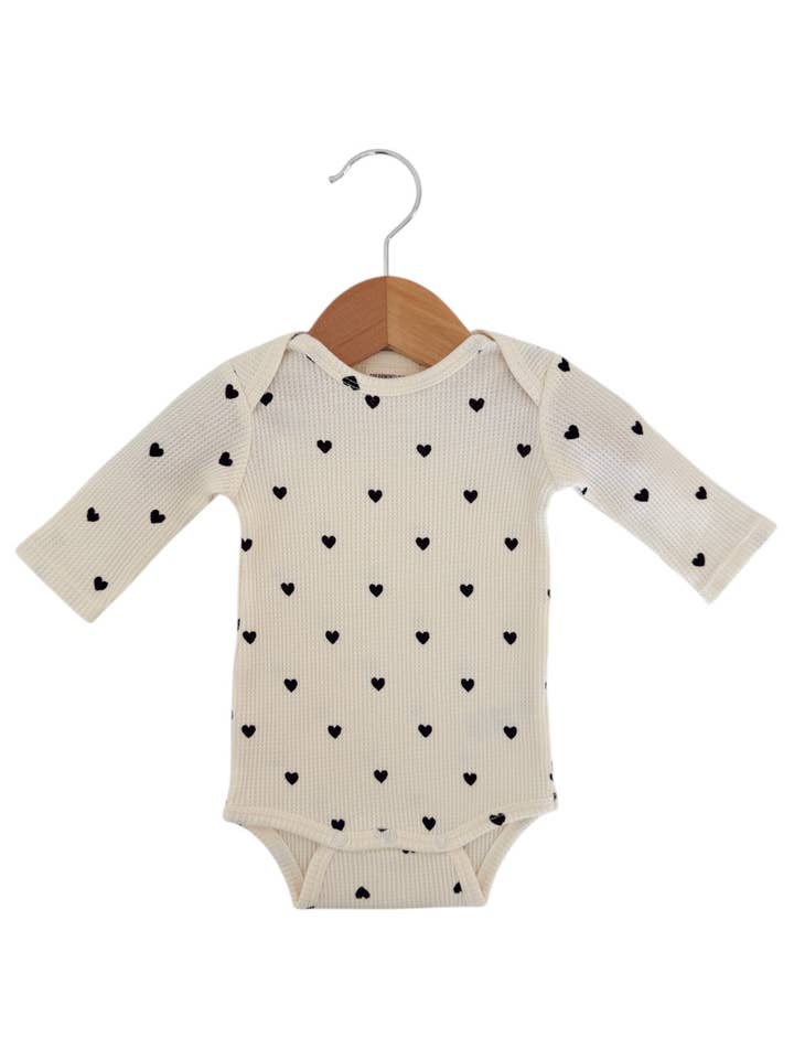 SpearmintLOVE - Wholesale Bodysuit (Non-Footed) - Baby - Organic Waffle Long Sleeve Bodysuit, Black Heart0