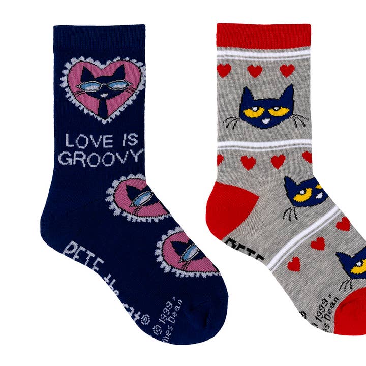 Pack de 2 paires de chaussettes pour enfants Pete the Cat Saint-Valentin pour la vente par Everything Legwear