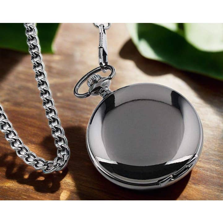 WoodWristCo - Wholesale Wrist Watch - Unisex - Retro Black Fashion Silver Smooth Steampunk Pocket Watch