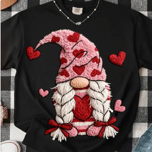 Love Gnome faux crochet Graphic Apparel for wholesale by Kindred Flame Outfitters