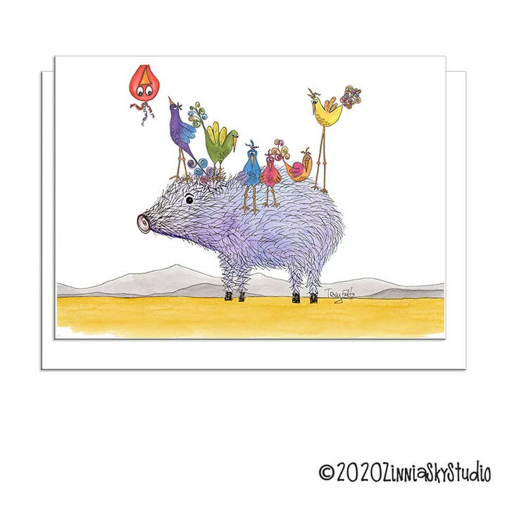 Funny Javelina Birds | Blank Card for wholesale by Zinnia Sky Studio LLC