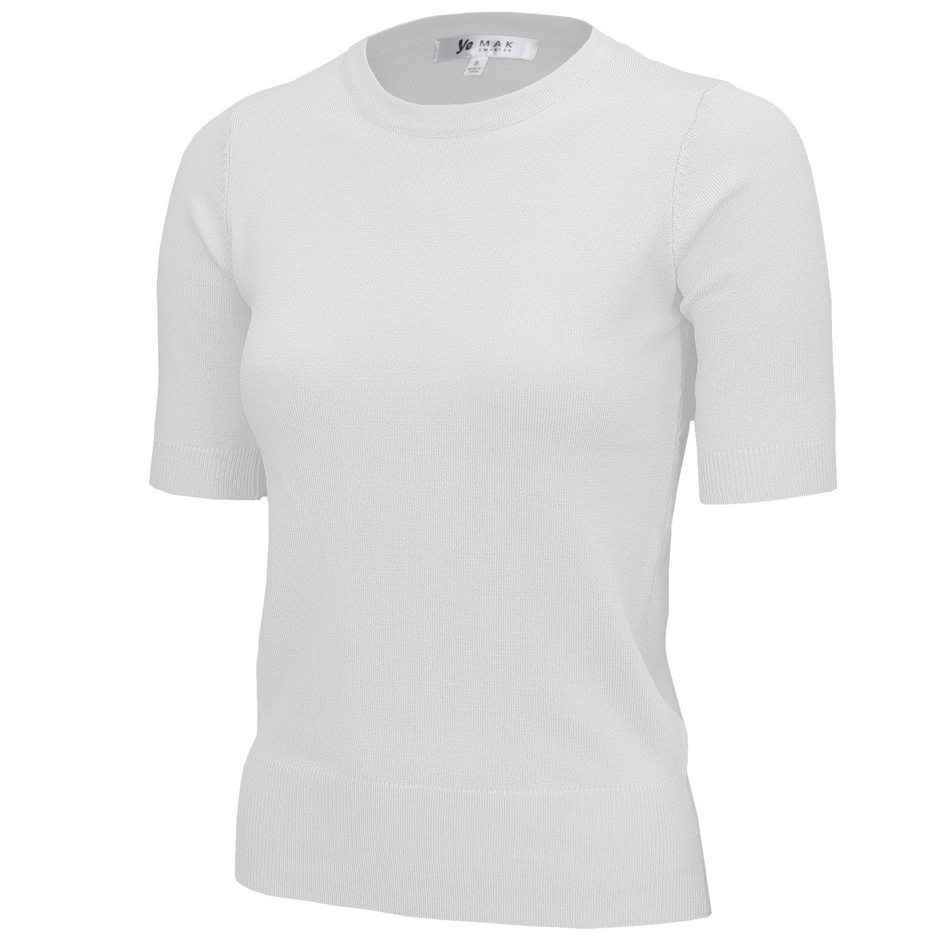 Mak – Engroshandel Strikket top - Dame – Halv-ærmet Crewneck Letvægts blød pullover Tee MK3664Y15