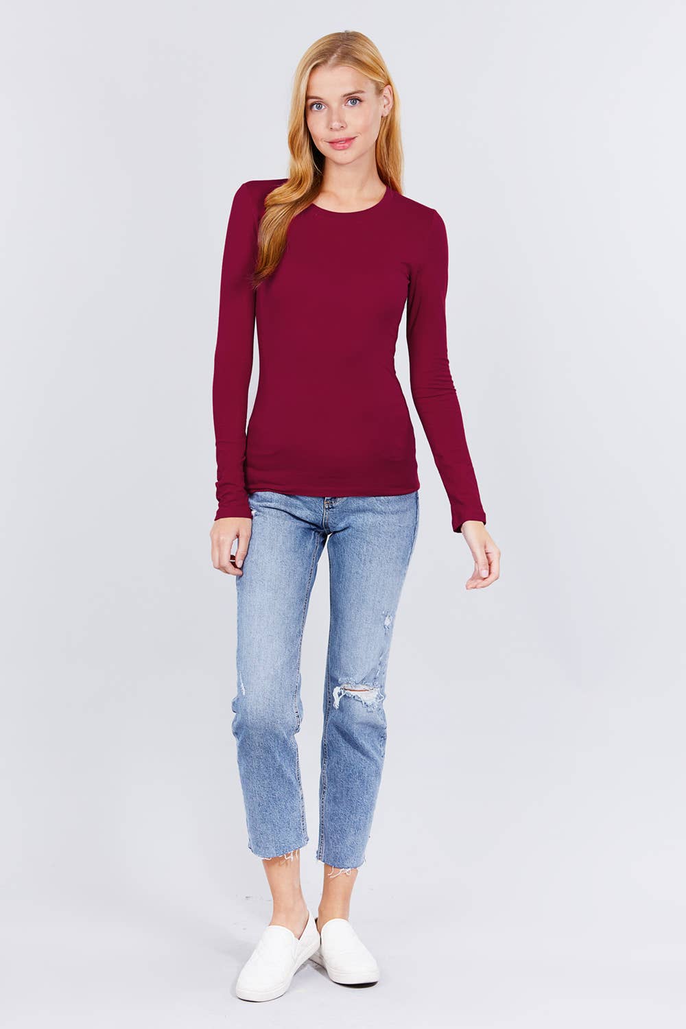 Active Basic | Active USA - Wholesale Knit Top - Women's - Long Sleeve Crew Neck Cotton Spandex Jersey Top29