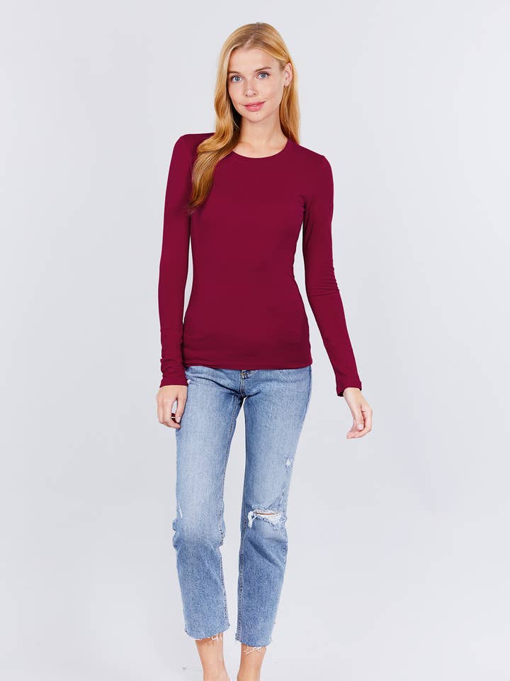 Active Basic | Active USA - Wholesale Knit Top - Women's - Long Sleeve Crew Neck Cotton Spandex Jersey Top42