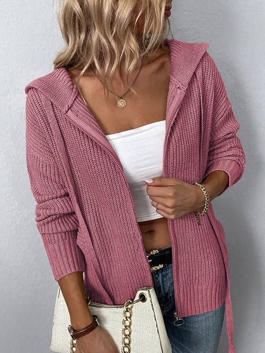 Miss Sparkling - Vente Veste – femme - Veste à capuche zippée en tricot0