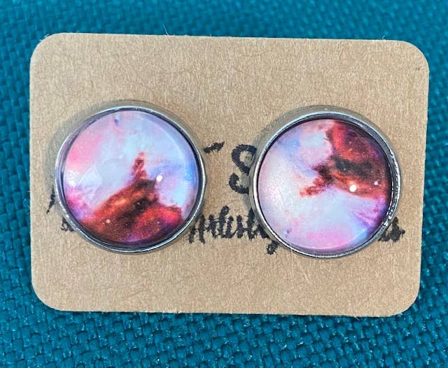 SMA Artistry Creations - Wholesale Stud/Post Earrings - 12mm Galaxy design glass cabochon stud earrings16