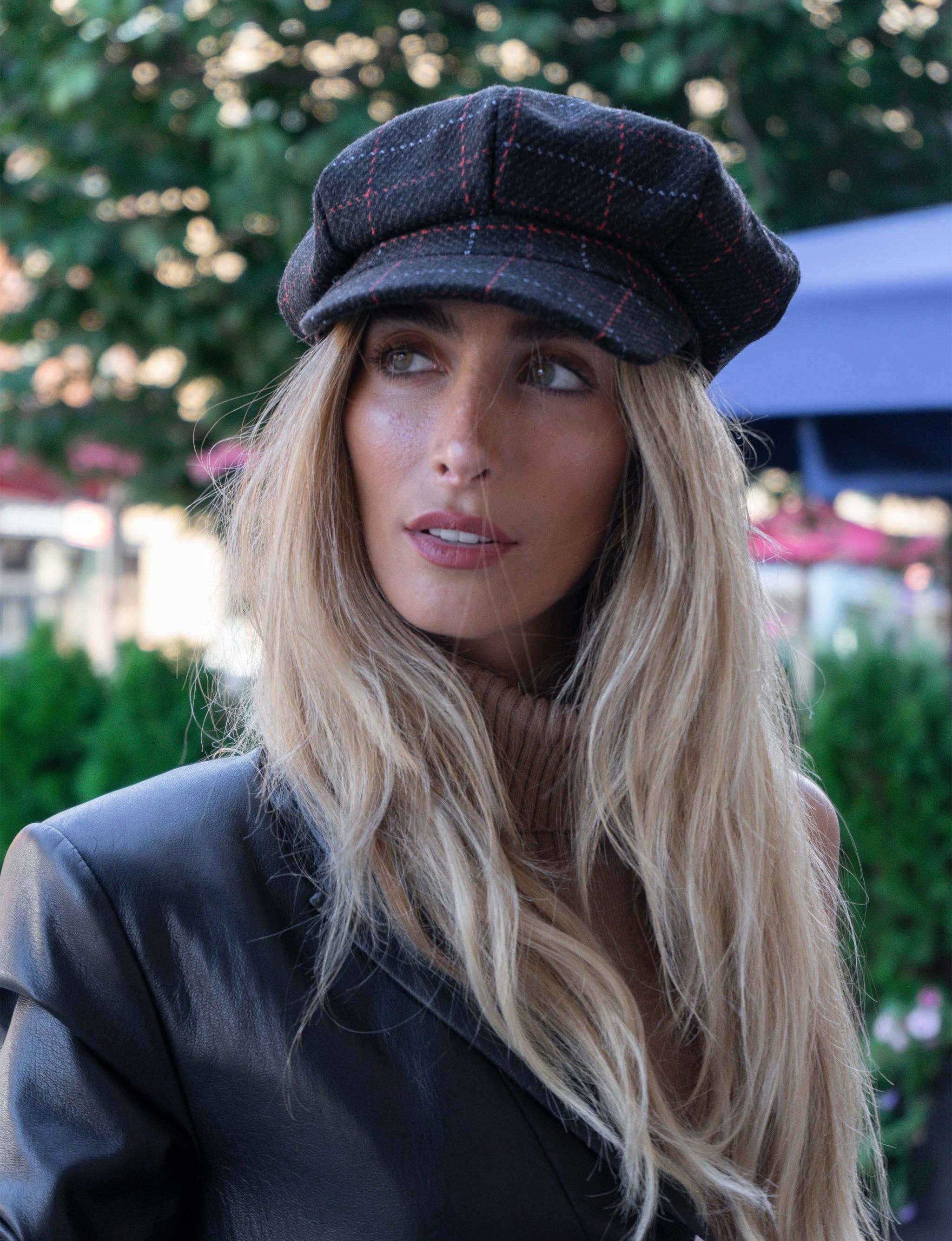 BLACK Magid Line Check Pattern Newsboy Cabby Cap for wholesale on Faire2