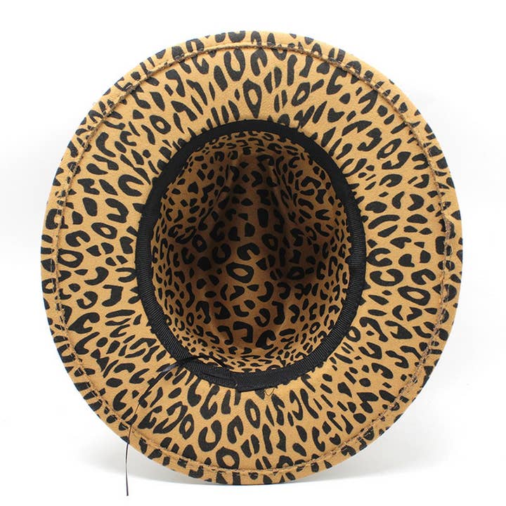 CAMEL FEDORA LEOPARD PRINT HAT JAZZ WIDE BRIM HAT_CWAH2563 for wholesale on Faire4