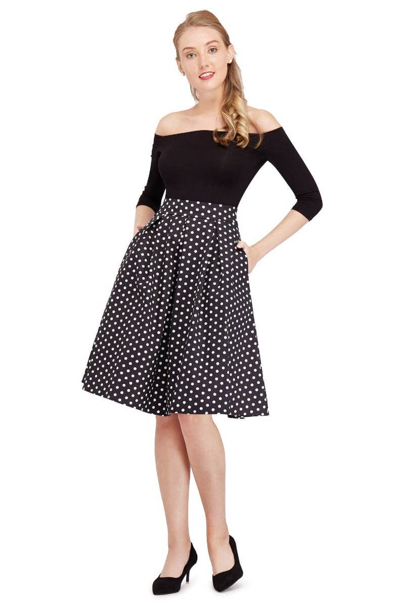 Dolly & Dotty - Wholesale Skirt - Women's - Rochelle High Waist Full Circle Polka Dot Skirt in Black3