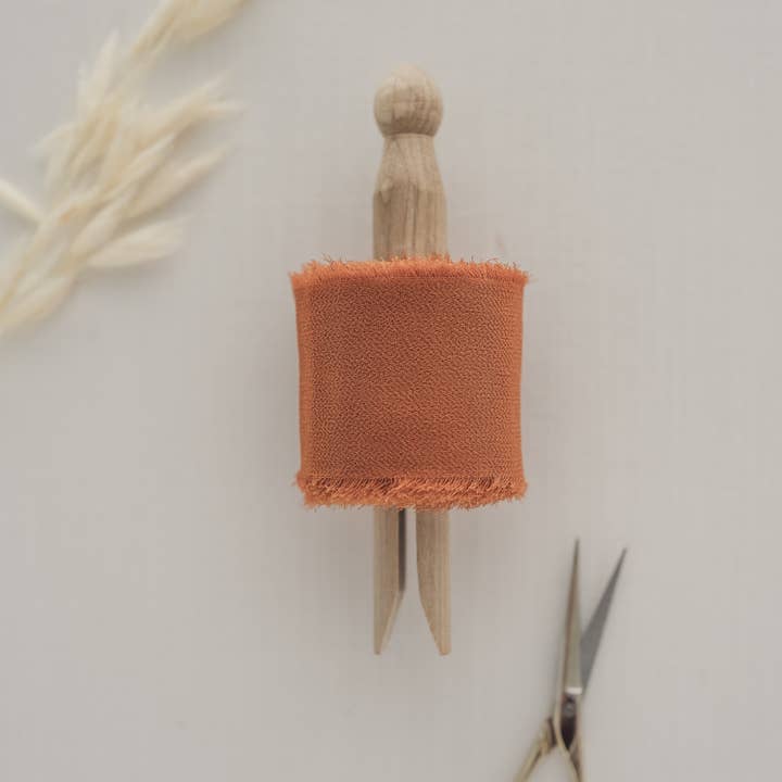 Evermore | STYLED - Wholesale Ribbon - Gift Wrapping - Burnt Orange Chiffon Ribbon 1.5" x 5 Yards, Hand Dyed Ribbon