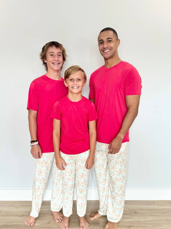Blue Gingerbread Men's Two Piece Pajama Set for wholesale by Sweet Bay Clothing