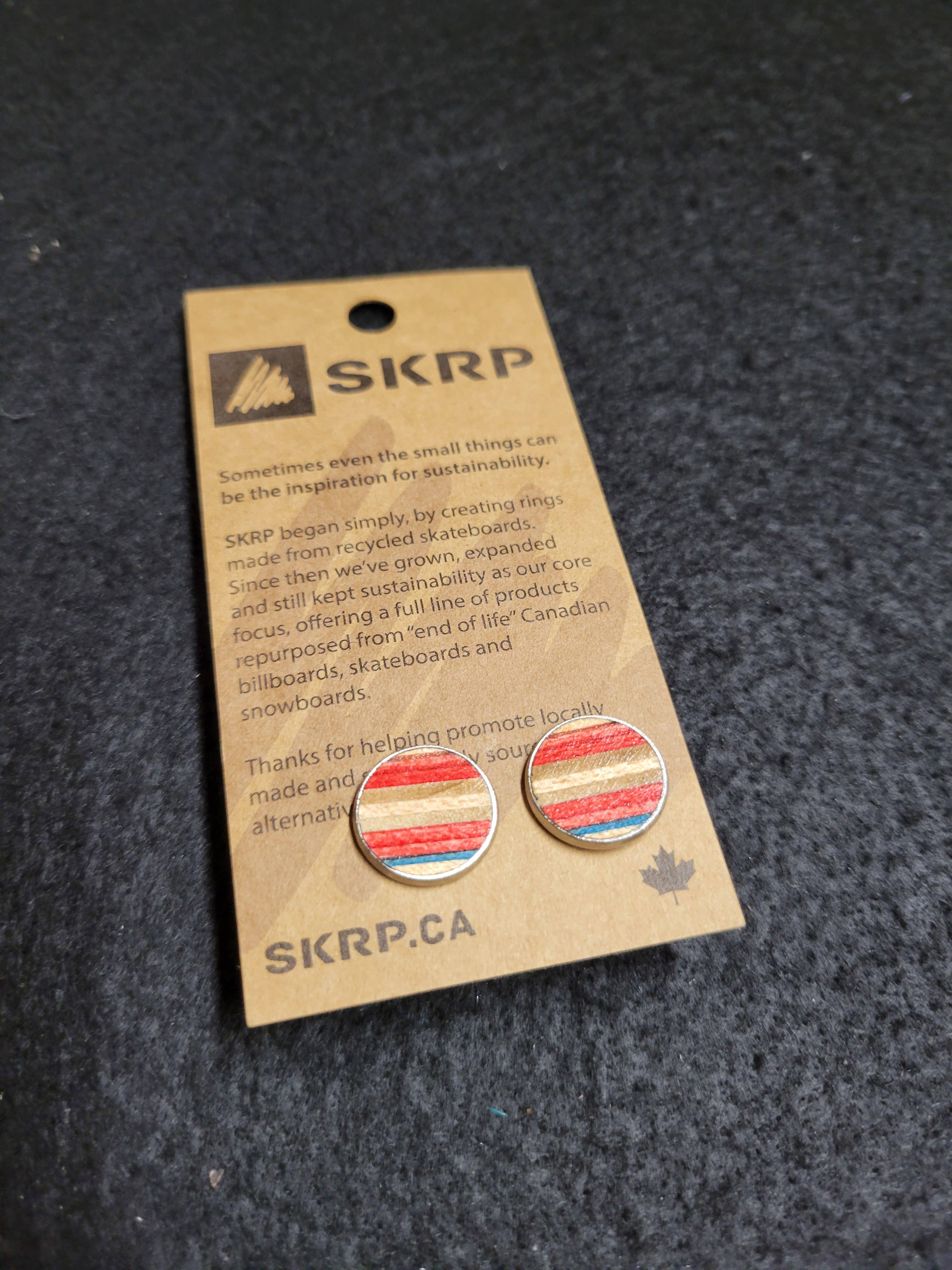 SKRP - Wholesale Stud/Post Earrings - Round Earrings made from recycled skateboards