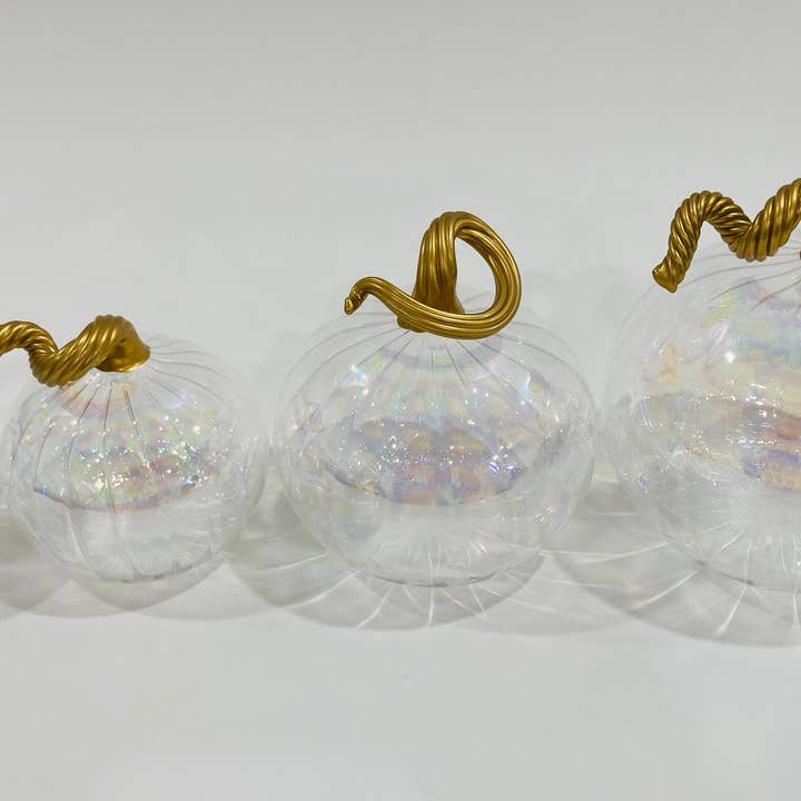 Dandarah (Ships from Canada) - Venta al por mayor Artículo decorativo de mesa - Calabaza de Acción de Gracias de Vidrio Soplado para Mesa - Transparente Iridiscente5