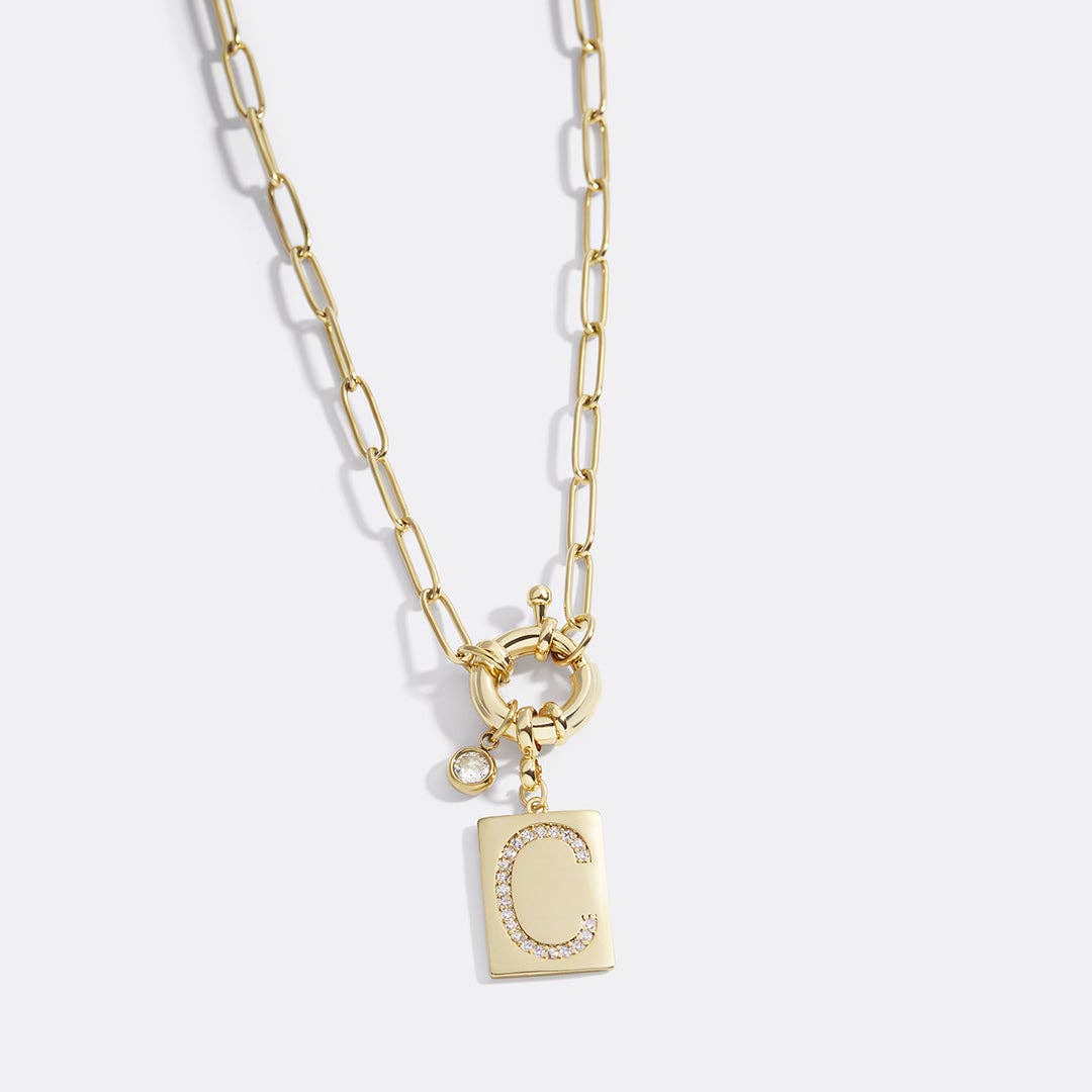  k Gold Plated Pave Initial Pendant Necklace with Paperclip Chain for wholesale on Faire4