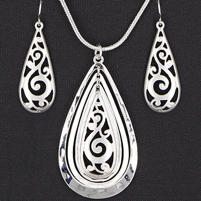 FR2833 Matte Silver Layered Teardrop Ring Filigree Set for wholesale by 0011 PREMIERE