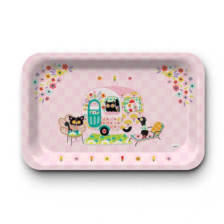 Rechteckiges Tablett aus Kraftpapier (28x18 cm) - Retro Love für den Großhandel von Hirondelle & Cie