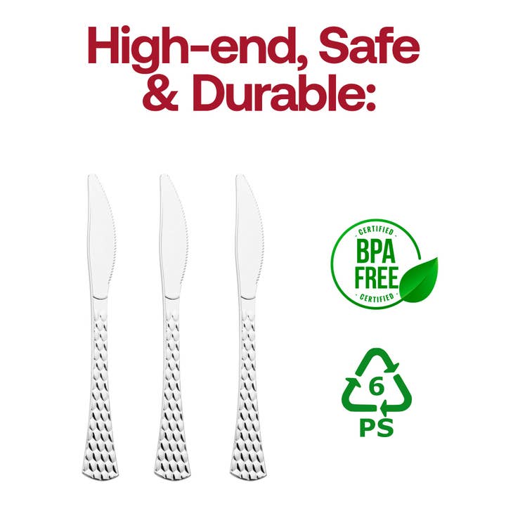 Smarty had a Party - Wholesale Disposable Tableware Pack - Shiny Silver Glamour Cutlery Plastic Knives - 24 pcs4