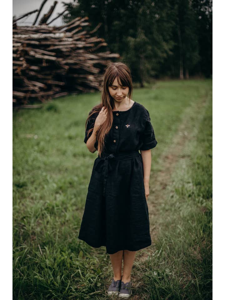 La Petite Alice - Venta al por mayor Vestido - Mujer - Vestido de Lino Helen con Mangas Cortas