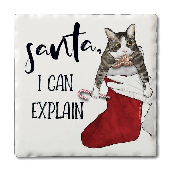 Sottobicchiere singolo in pietra assorbente «Santa I Can Explain» per la vendita all'ingrosso da parte di CounterArt/Highland Home/Thirstystone/CoasterStone