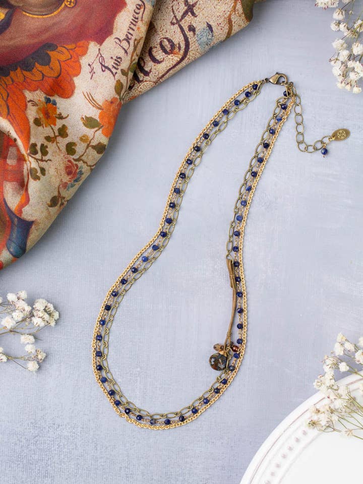 Sacred Heart 18-20" Lapis Multistrand Necklace for wholesale by Anne Vaughan Designs Jewelry