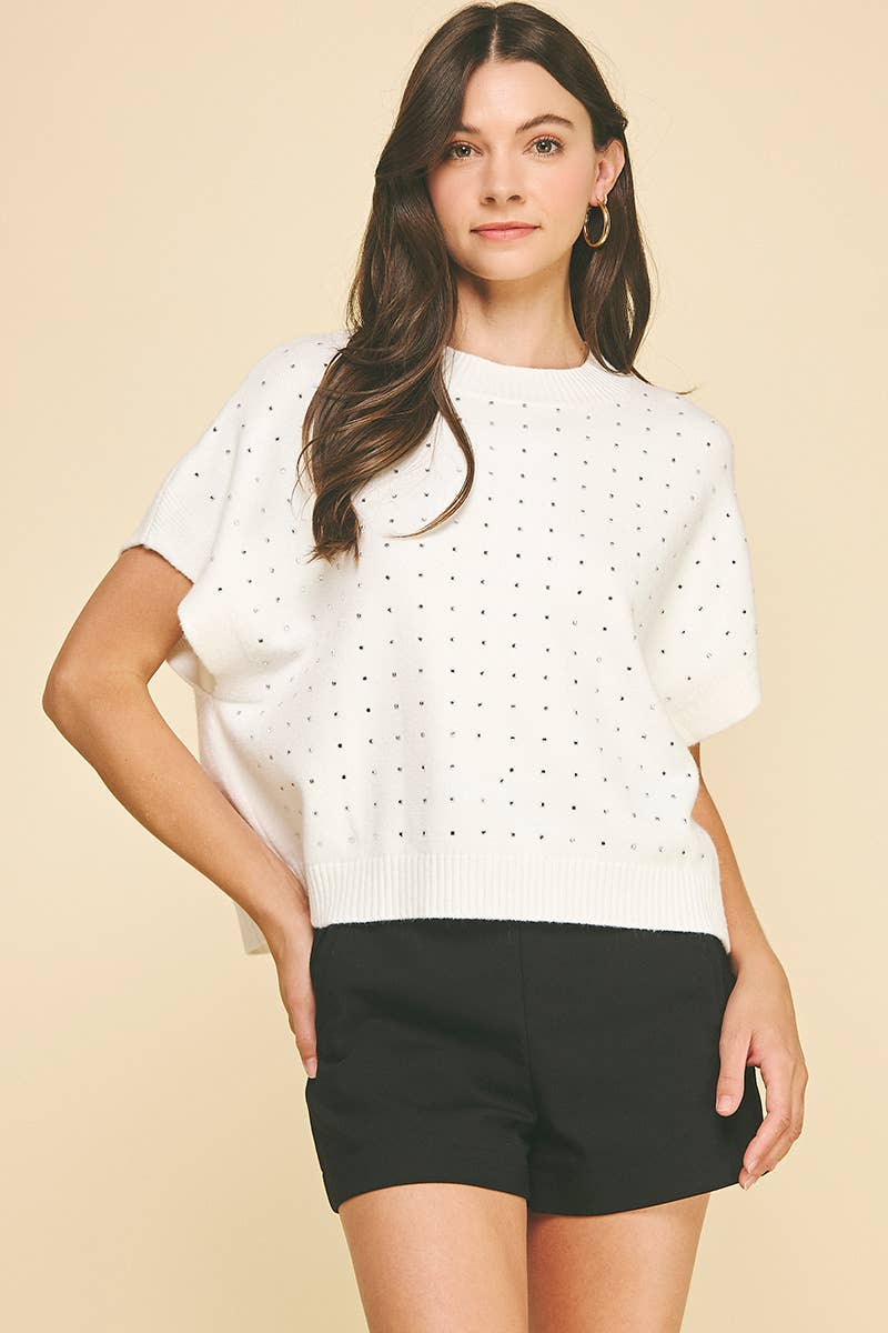 PINCH - Vente Pull en maille – femme - PULL BRODÉ EN PIERRES - 4739WB7