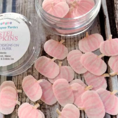 Mini Pink Pumpkins Wafer Paper Edible Cake Decorations for wholesale by Homespun Parties