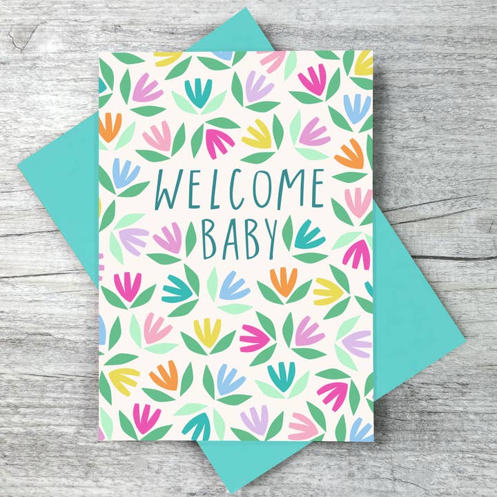 'Welcome Baby' Greeting Card / New Baby / Unisex for wholesale by Joanne de Pace Design Studio