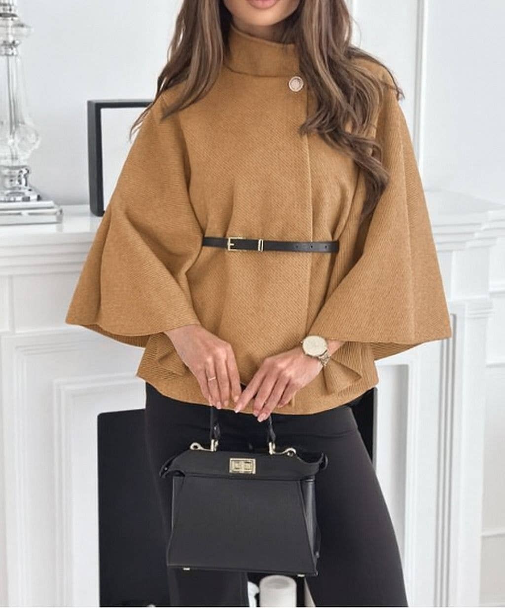 ESTEE BROWN - Vente Blazer – femme - Poncho cape femme avec une ceinture - 300343