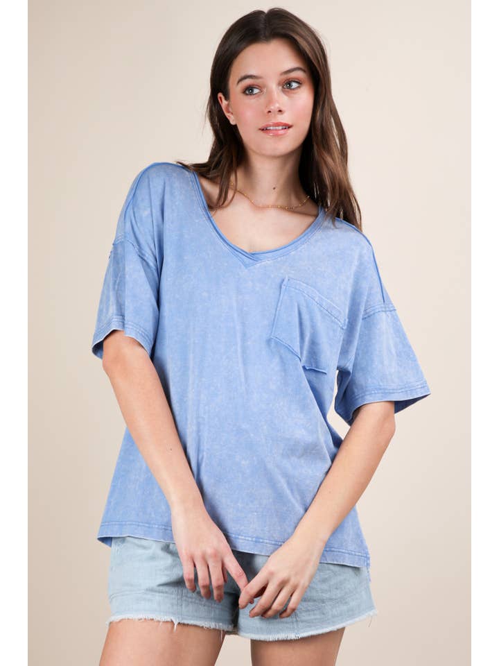 VERY J – Top de malha - Mulher por atacado – NT11966-Top de Malha com Decote em V Lavado a Mineral12