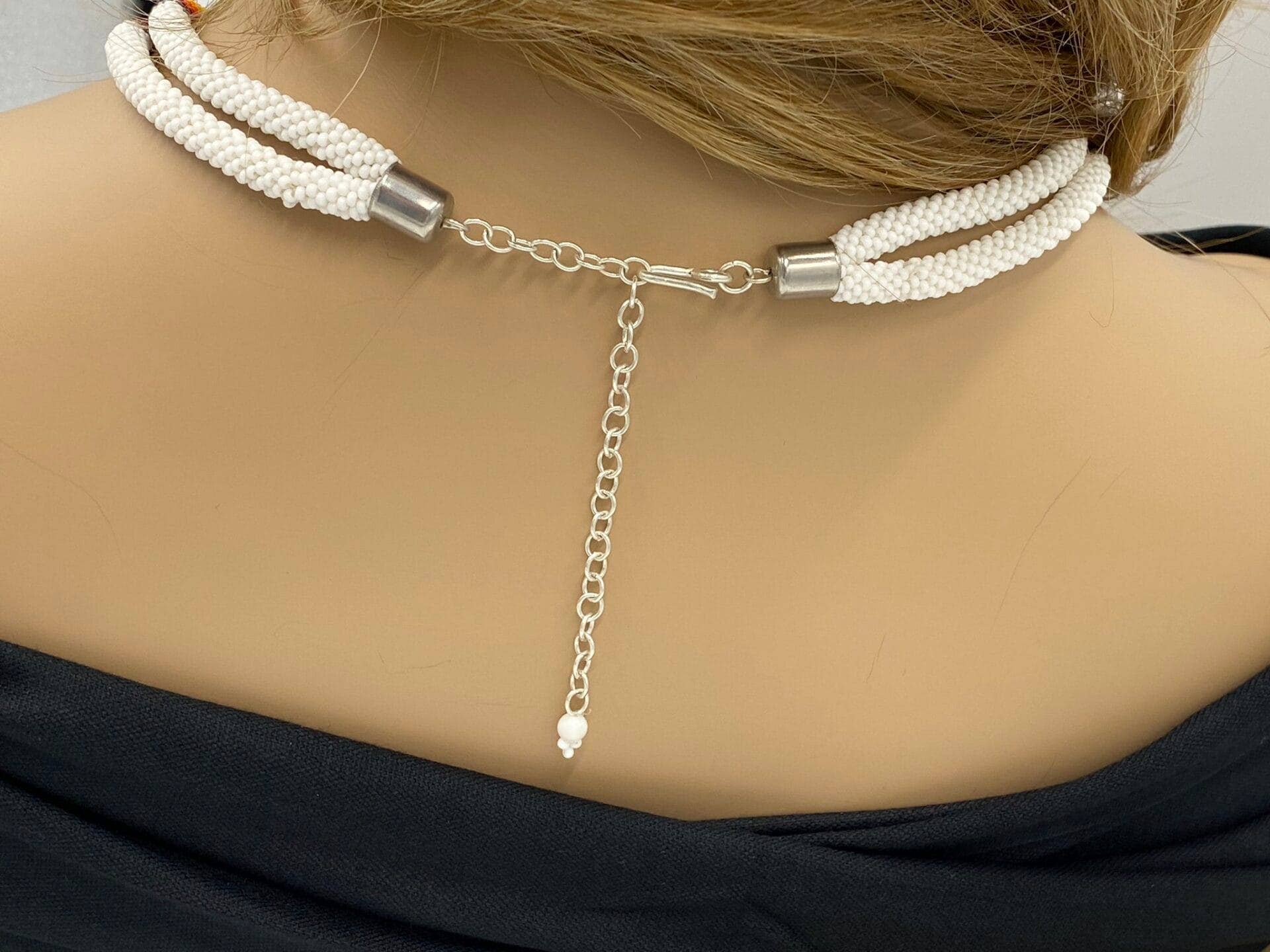 BEADS CORNER - Wholesale Woven Necklace - Native American Style Beaded Double Strand Rope Necklace - White Fire1