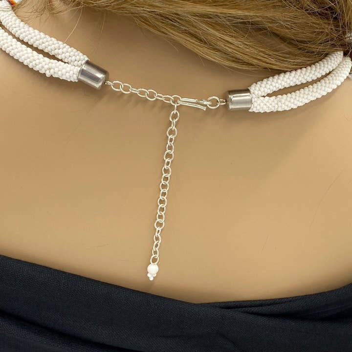 BEADS CORNER - Wholesale Woven Necklace - Native American Style Beaded Double Strand Rope Necklace - White Fire1
