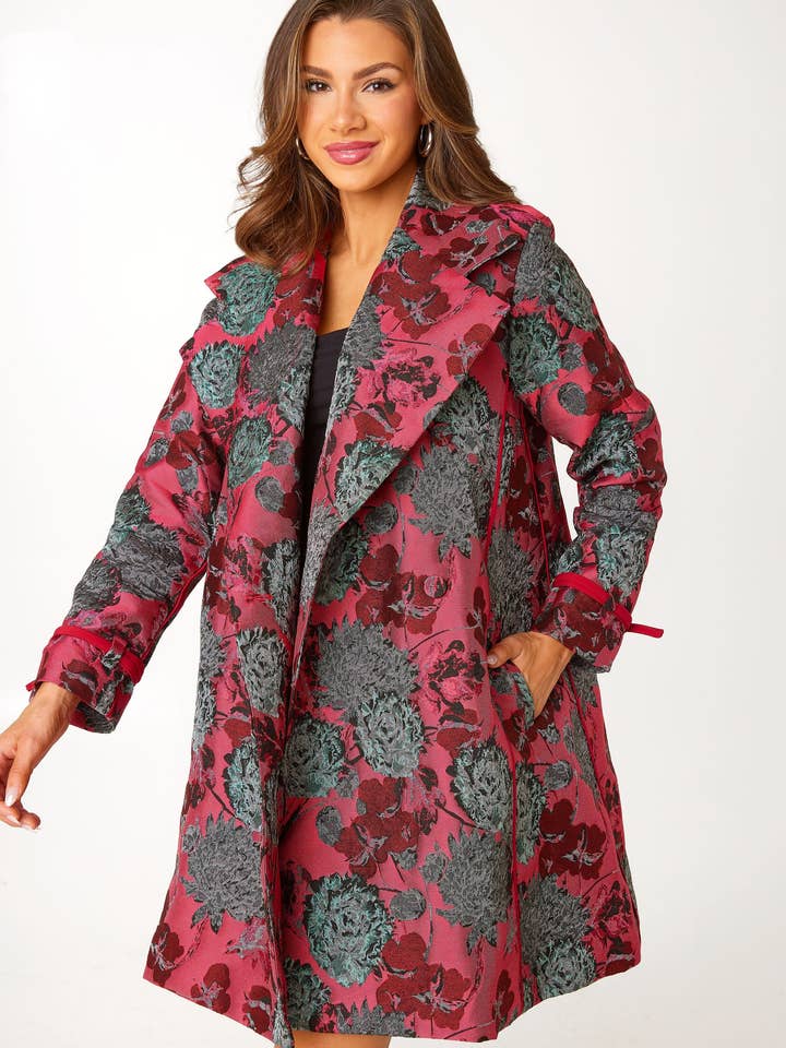 Marisol Coat Hot Pink Vintage Dahlia Jacquard for wholesale by Abbey Glass