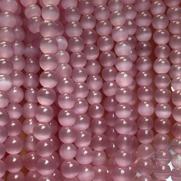 The Bead Bazaar - Vente Perle - Perles roses en gros, perles rose clair, perles rose pastel œil de chat, perles rondes rose pâle de 8 mm, perles en vrac pour la fabrication de bijoux, perles œil de chat en vrac5