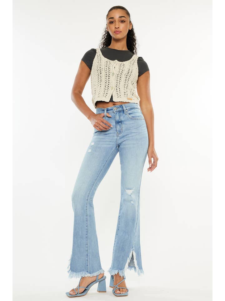 LIGHT OPEN PACK HIGH RISE LEG DISTRESS BOOTCUT JEANS-KC9349L for wholesale on Faire