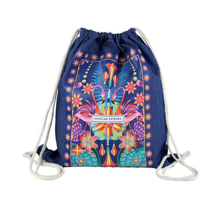 Cuatrogotas - Wholesale Drawstring Bag - Women's - Denim Drawstring Backpack, Elegance. Catalina Estrada