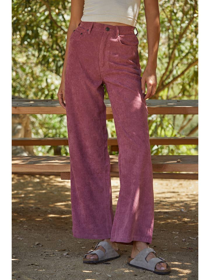 Maroon L5690-1 | Woven Corduroy High Waisted Straight Fit Pants for wholesale on Faire0