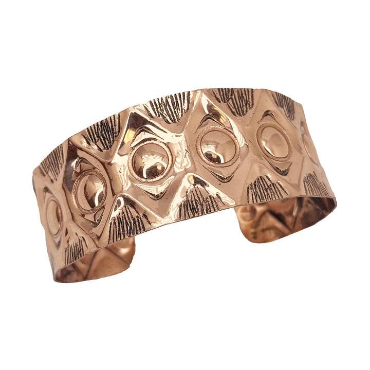Handcrafted Tribal Eye Pattern Copper Cuff for wholesale by Anju Jewelry