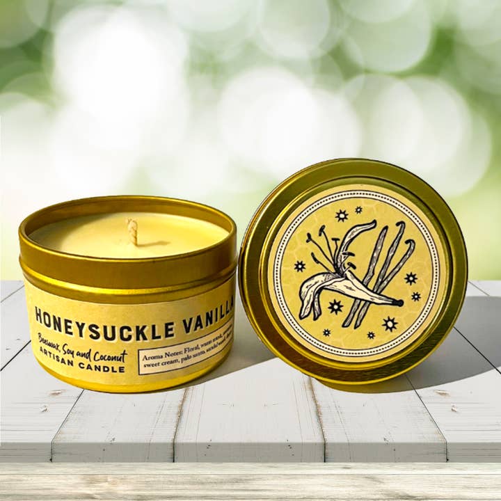 Messner Bee Farm - Wholesale Travel Candles - Honeysuckle Vanilla Bean 4oz. Candle - Paraffin free!