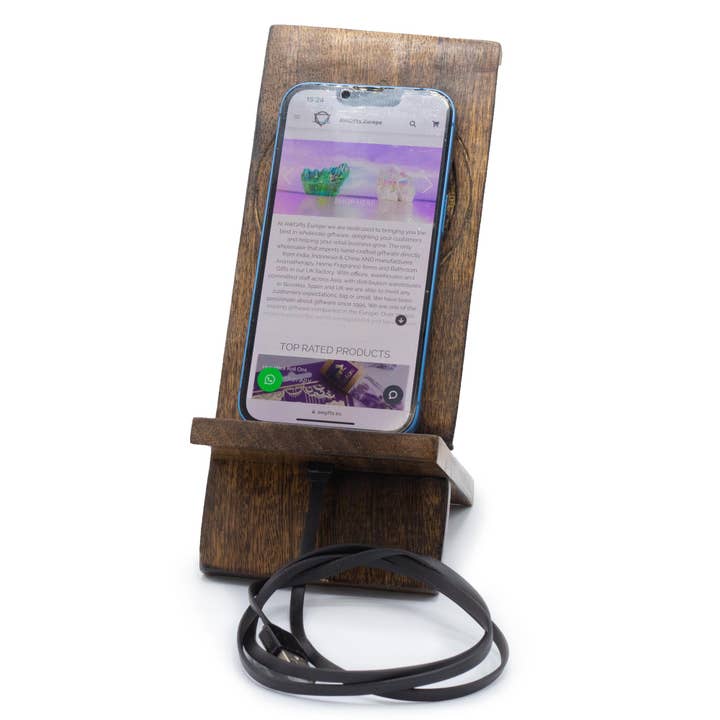 Ancient Wisdom - Wholesale Phone/Tablet Stand - Wooden Carved Phone Stands - Buddha 20x9.5cm