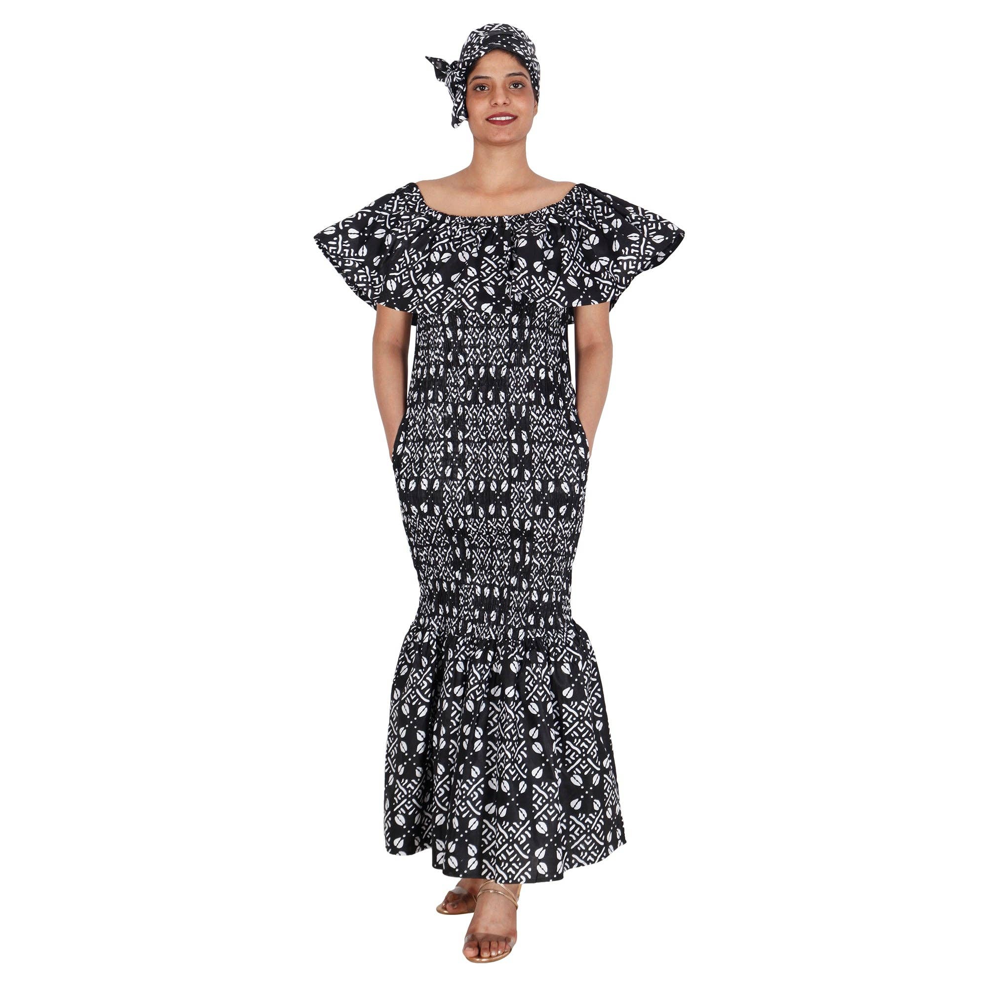 African Stars - Wholesale Dress - Women's - Women's Printed Smocking Off Shoulder Mermaid Dress - FI-P5007714