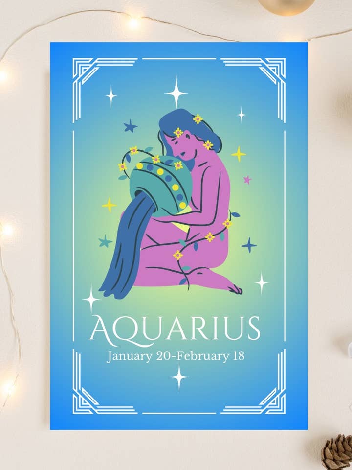 Aquarius Astrology Postcard Illustrated Horoscope for wholesale by Fanesha Fabre