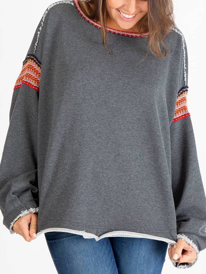 Gray Web Panelled Raw-Edged Cotton Sweatshirt for wholesale on Faire