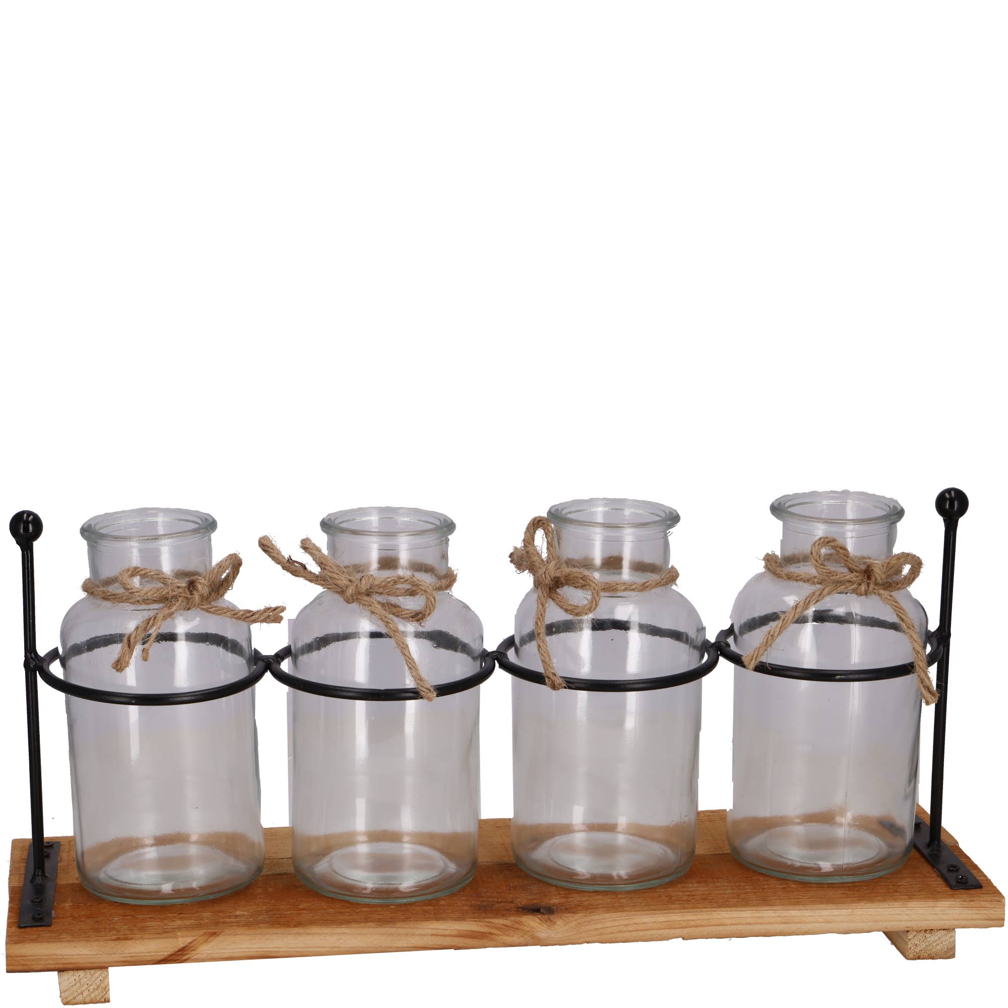 Vosteen - Wholesale Vase - Tesa glass vase with 4 bottles in metal frame L42xW10xH19cm0