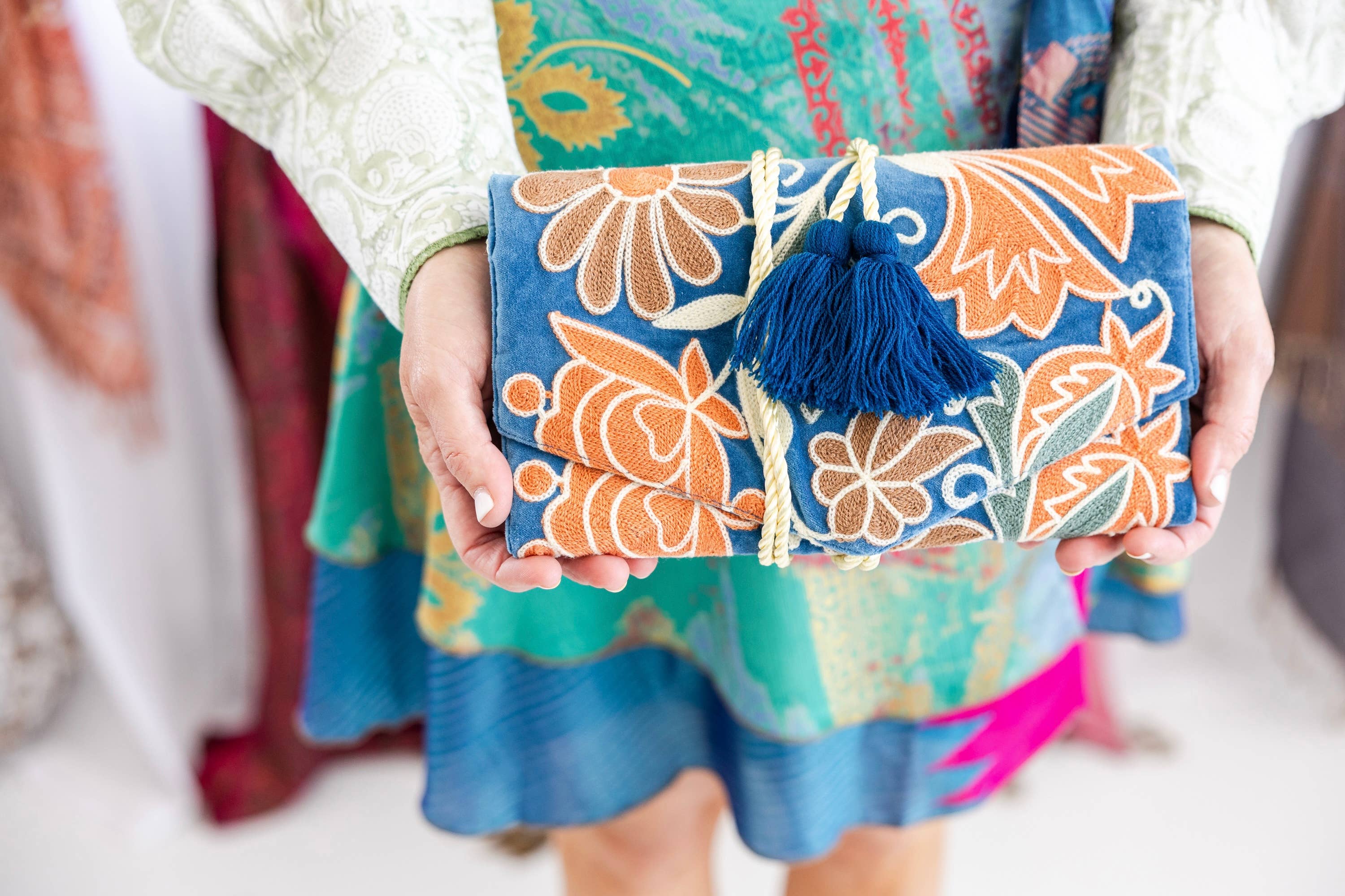 Rahab's Rope - Wholesale Jewelry Box/Organizer - Embroidered Velvet Jewelry Organizer Blue