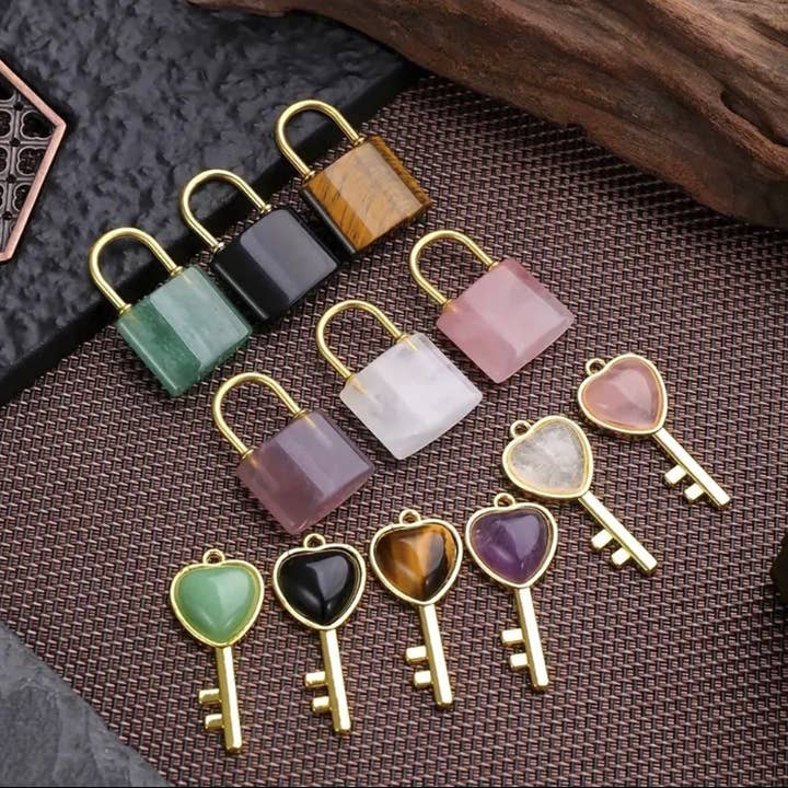 Earth's Gems Boutique - Wholesale Jewelry Set - Lock and Key Necklace Set, Gemstone Crystal Necklace
