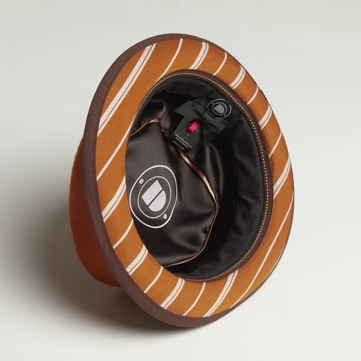 Bruno wool felt retro stripe under brim porkpie hat - Rust for wholesale by Dasmarca Hats