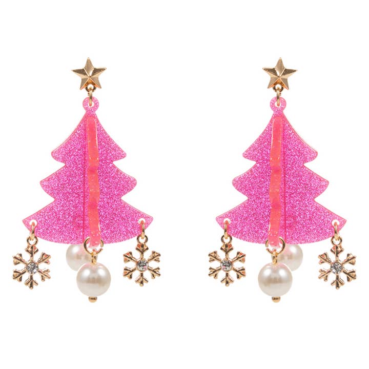 Fashion City - Wholesale Dangle Earrings - Christmas Tree Shape Acetate Post Earrings