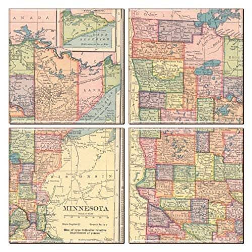 Minnesota Coaster of Vintage Landkarte (4er-Set) für den Großhandel von City Souvenirs